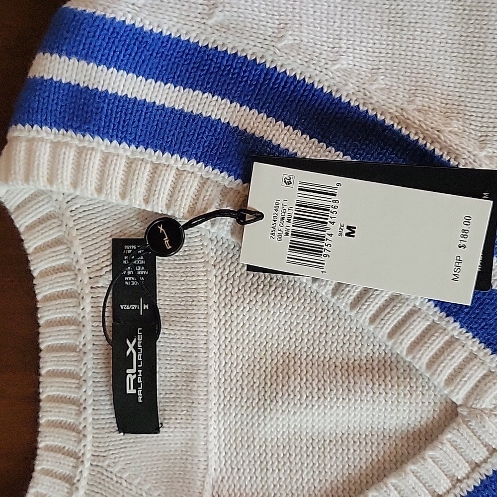 RLX Ralph Lauren Cream V-Neck Sweater Vest with Blue Trim - Picture 4 of 6